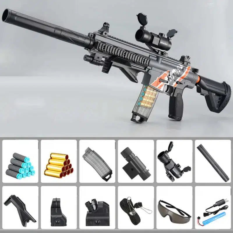 Lehui M416 AK74u Shell Ejecting Drum Foam Dart Blaster-m416gelblaster-gray with stick mag-m416gelblaster