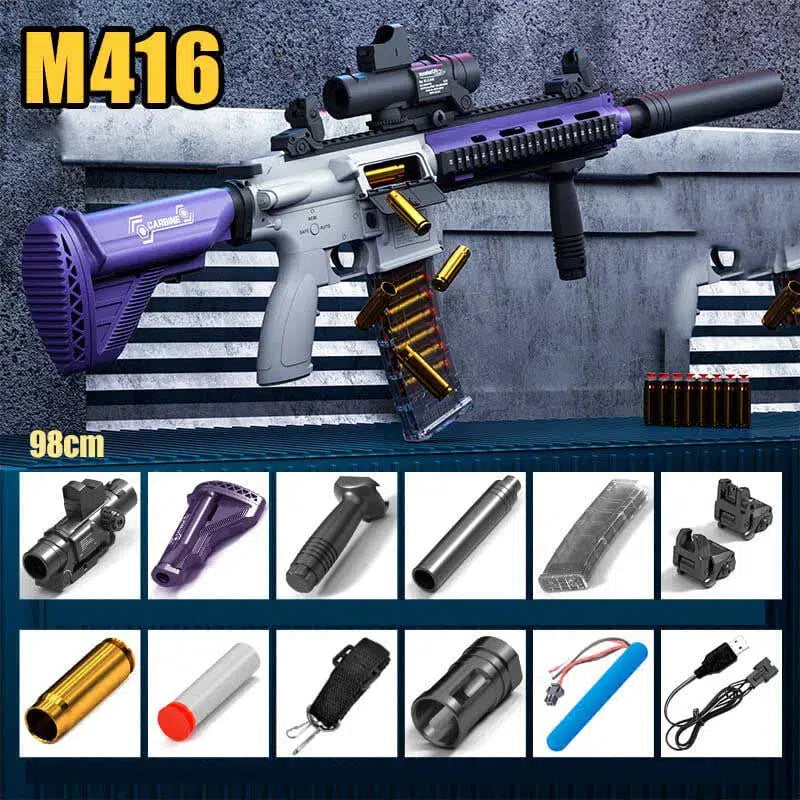 Manual/Electric Shell Ejecting M416 Toy Gun Foam Blaster-m416gelblaster-electric purple 98cm-m416gelblaster