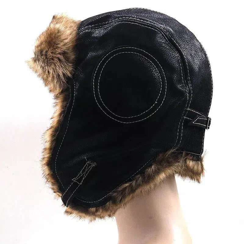 Men Bomber Winter Hats Russian Ushanka Cap with Goggles fleece Women Headgear Faux Leather Fur Snow-clothing-Biu Blaster-Uenel